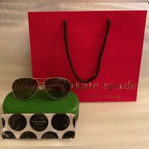 Kate Spade Hello Sunshine 2 Gray Stripe Aviator Sunnies | Case+Cloth+Bag | NWOT